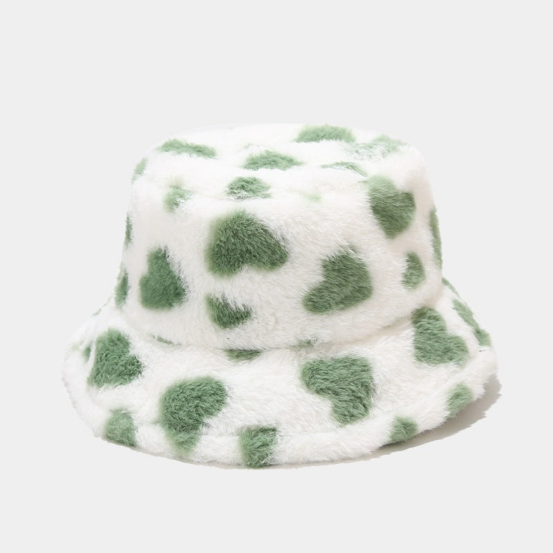 Love Print Plush Warm Cute Bucket Hats