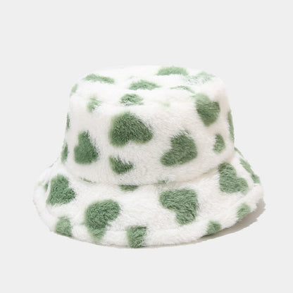 Love Print Plush Warm Cute Bucket Hats