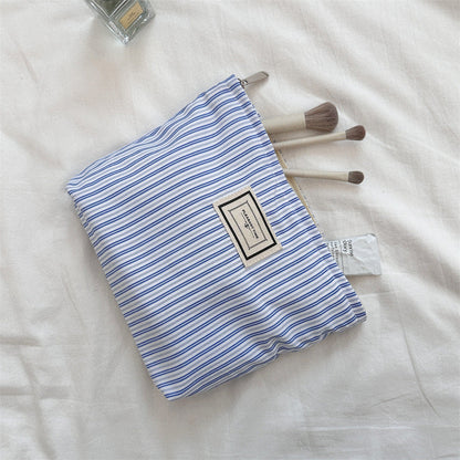 Striped Color Block Portable  Make Up Bag