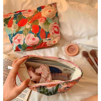 Floral Irregular Print Portable Cosmetic Bag