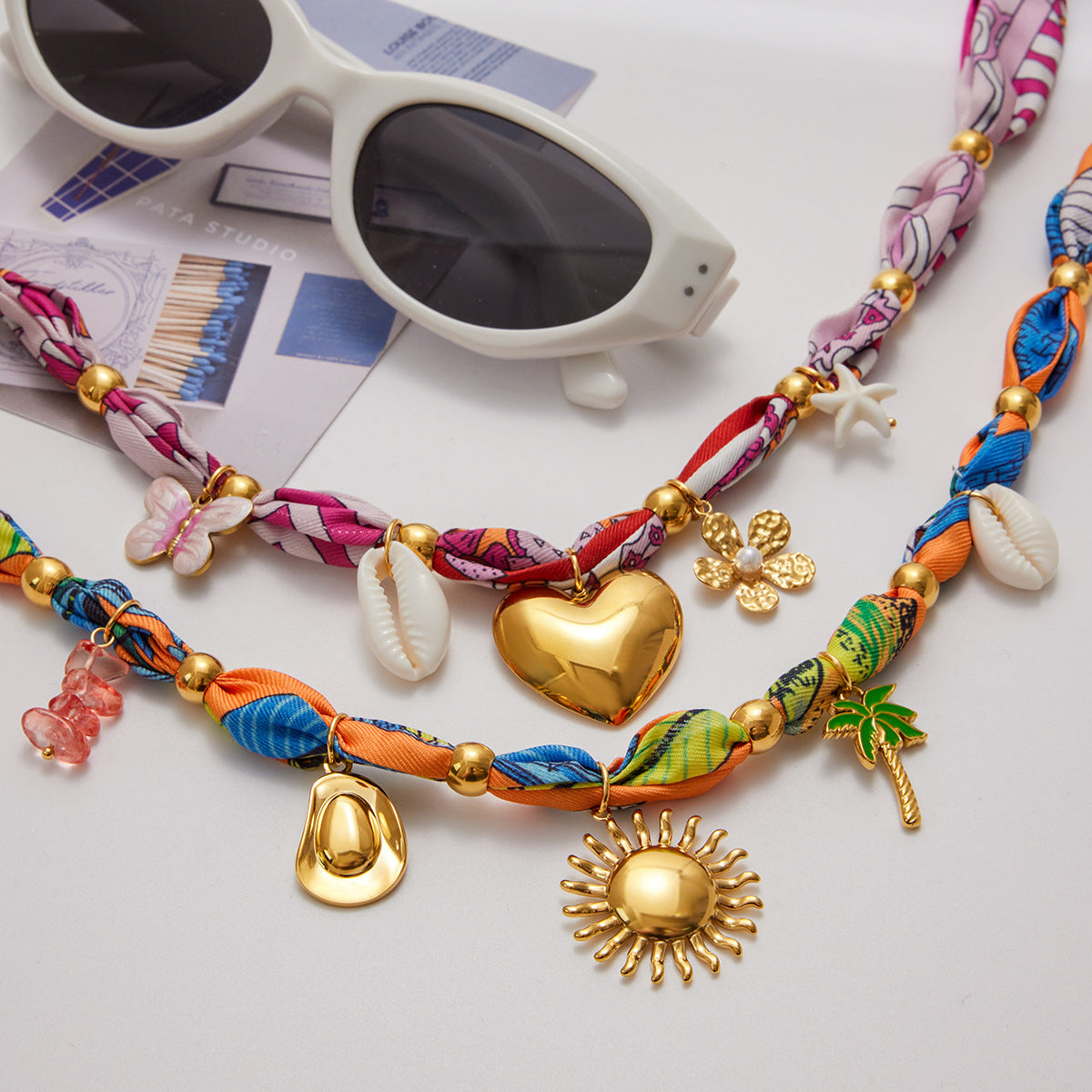 Beach Style Gold Pendant Scarf Necklace