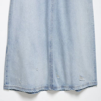 Ripped Washed Sleeveless V-Neck Denim Midi Dresses