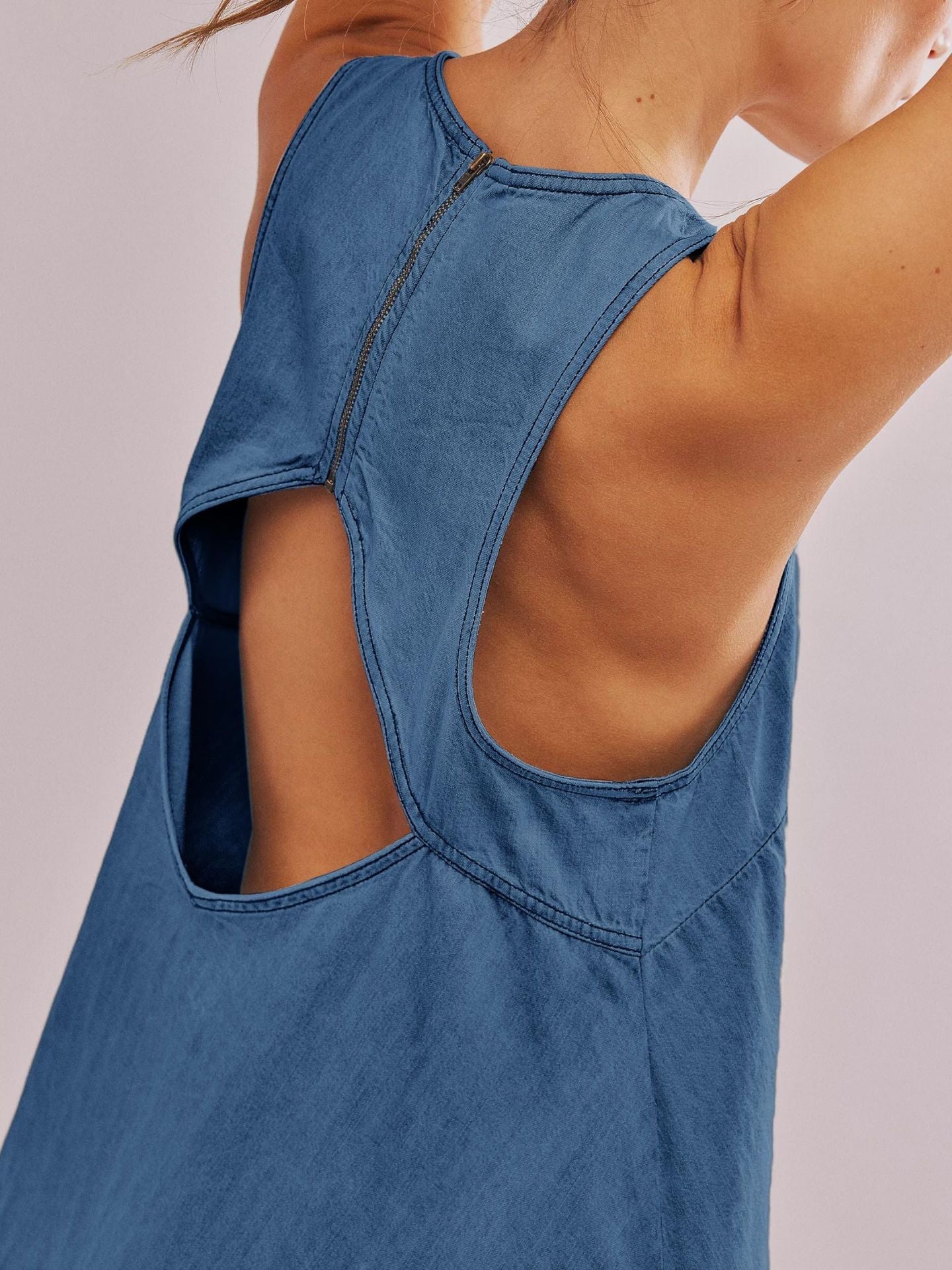 Denim Round Neck Sleeveless Mini Dress