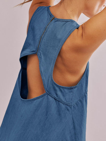 Denim Round Neck Sleeveless Mini Dress