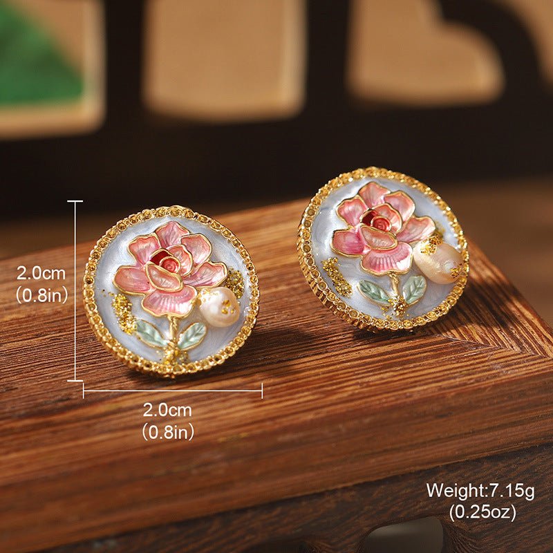 Vintage Floral Pearl Stud Earrings