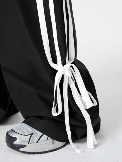 Striped Bow Tie Loose Straight Leg