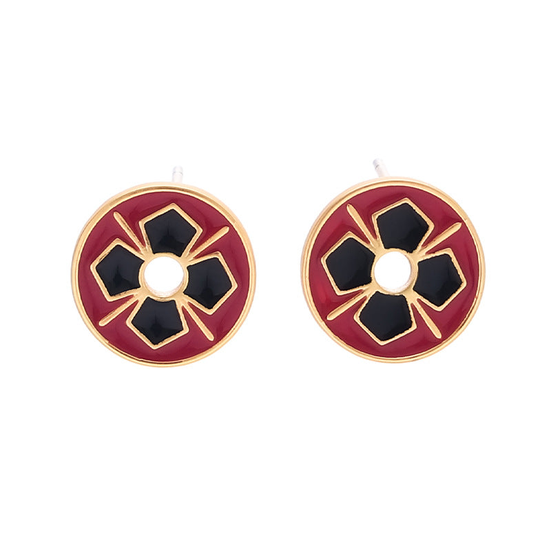 Vintage Geometric Floral Stud Earrings