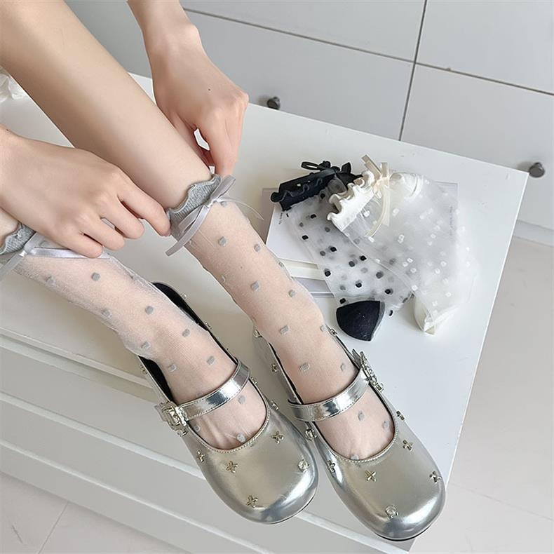 Bow Polka Dot Mesh Thin Socks