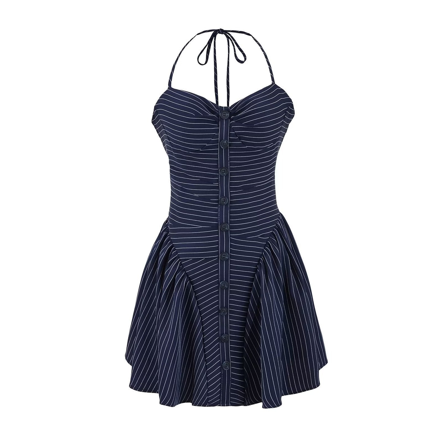 Simple Striped Halter Tie Back Mini Dresses