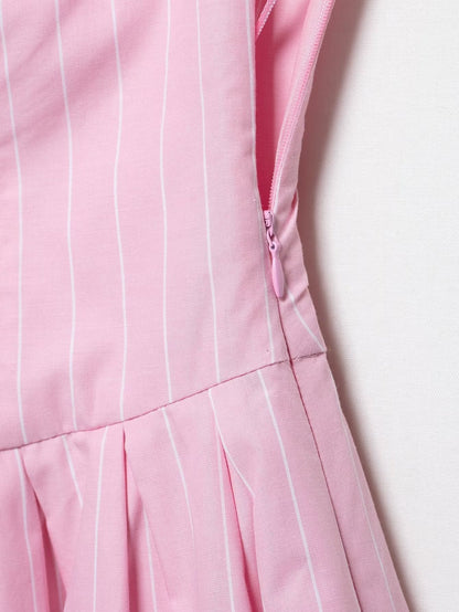 Bow Striped Spaghetti Mini Puffy Dresses