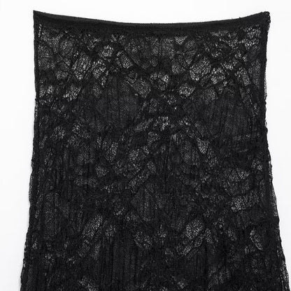 Trendy Solid Color Asymmetrical Lace Skirt