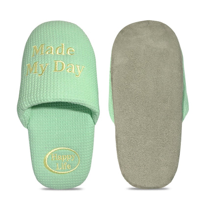 Soft Letter Embroidered Waffle Indoor Slippers