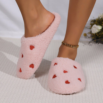 Simple Heart Print Indoor Winter Slippers