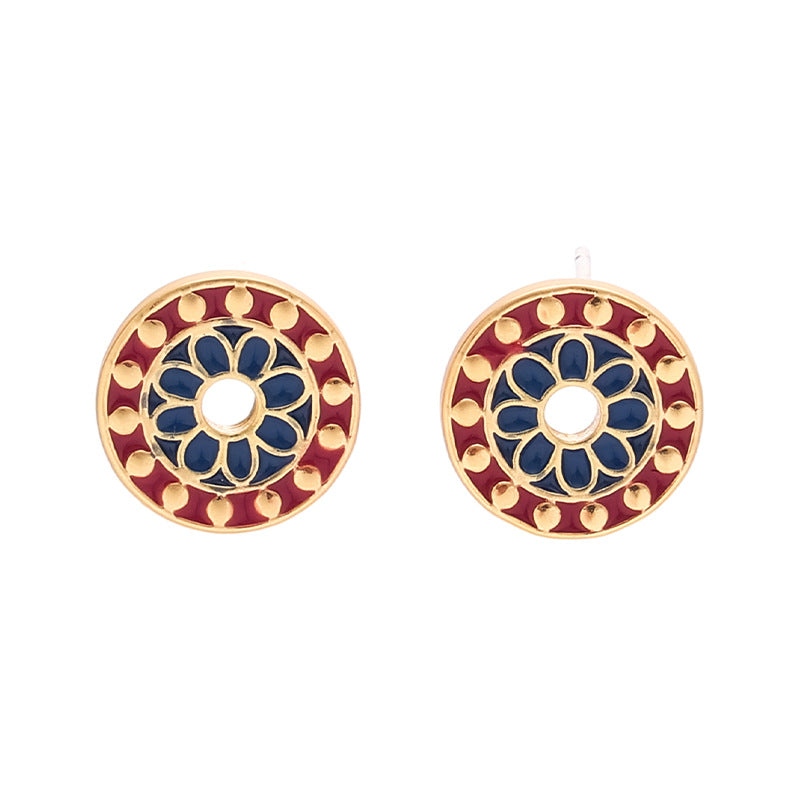 Vintage Geometric Floral Stud Earrings