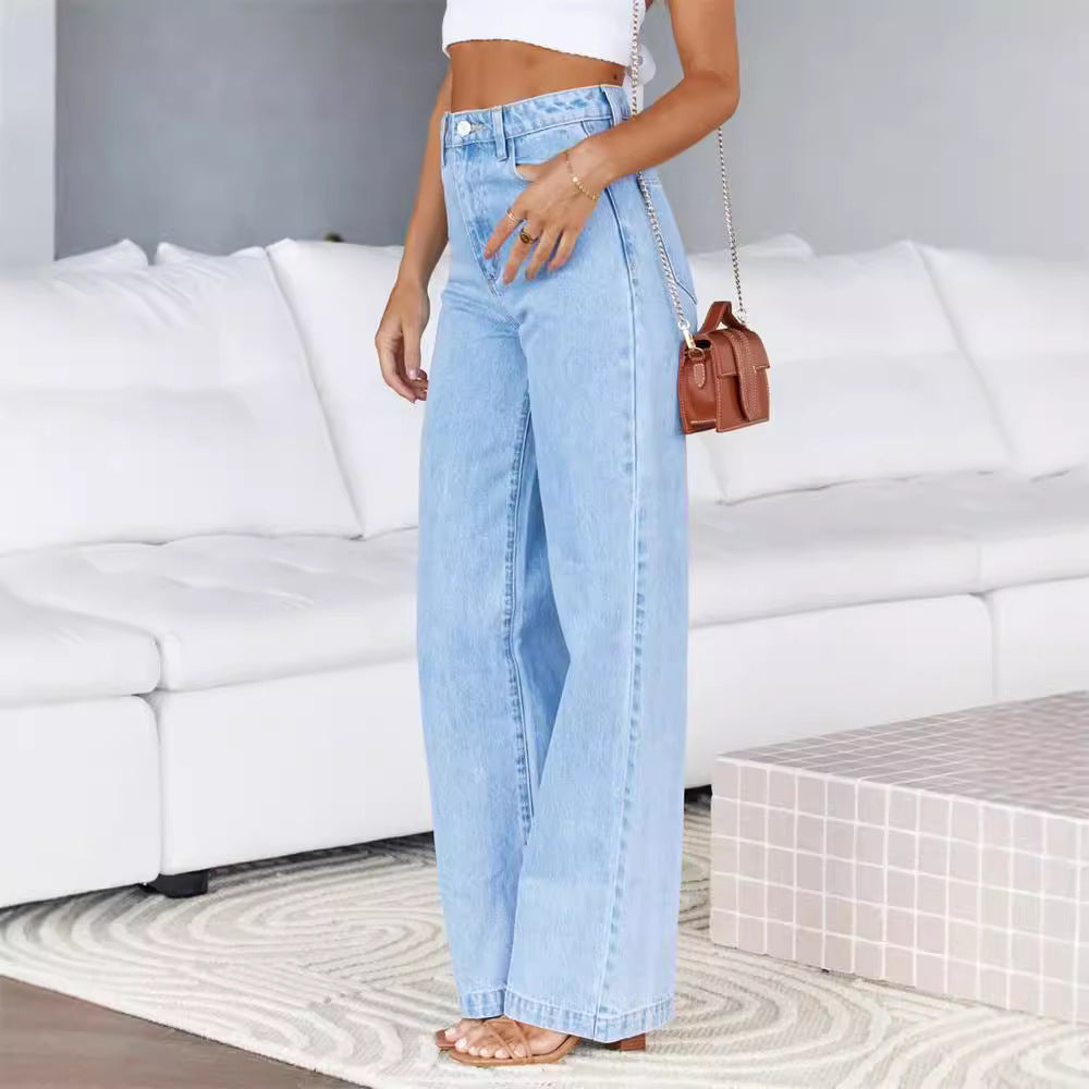 High Waist Denim Pant Straight Leg Jeans