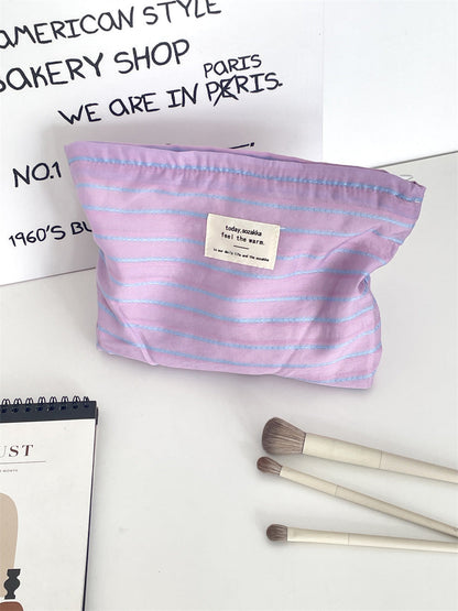 Striped Color Block Large Capacity Make Up Bag