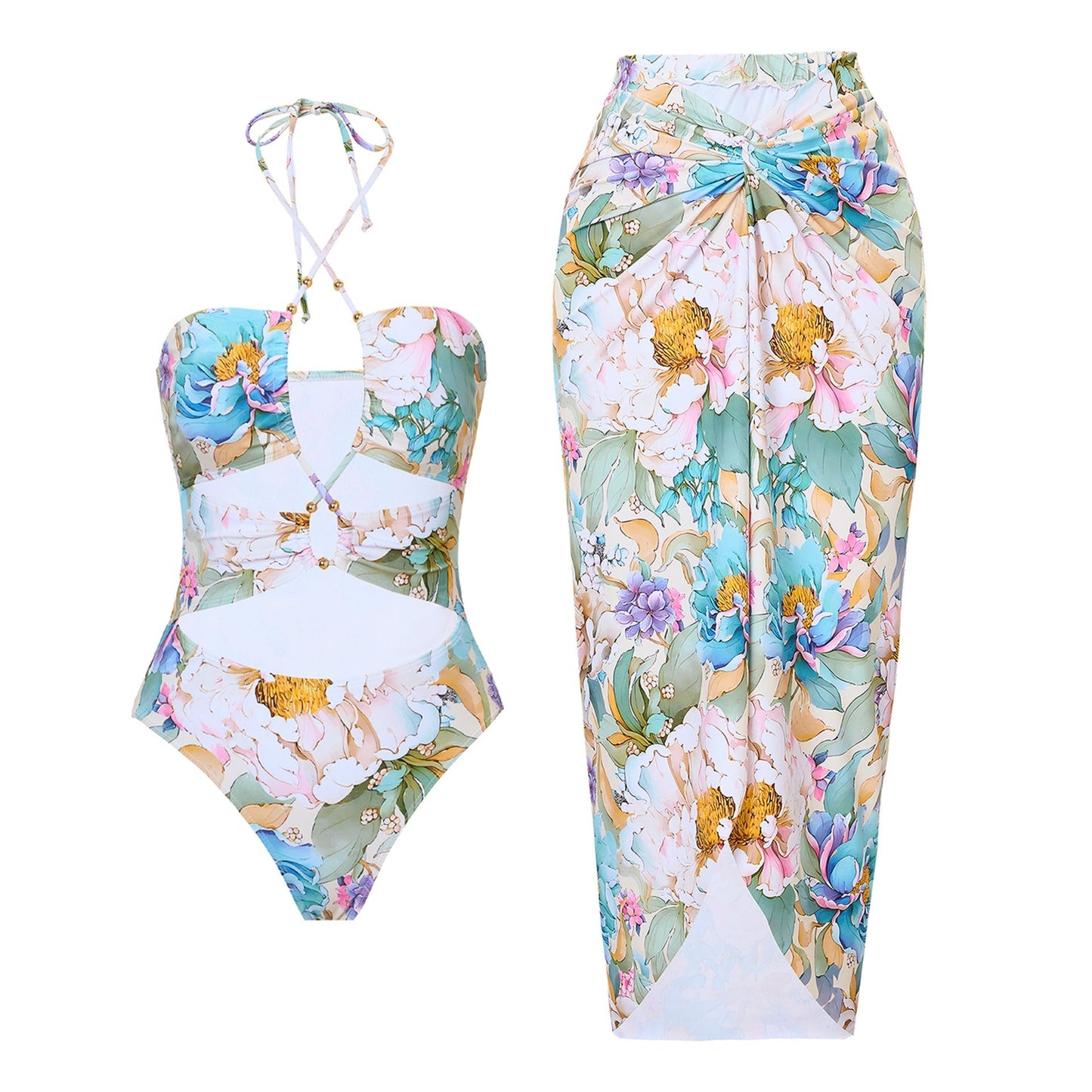 Simple One Piece Swimsuit with Cover Up