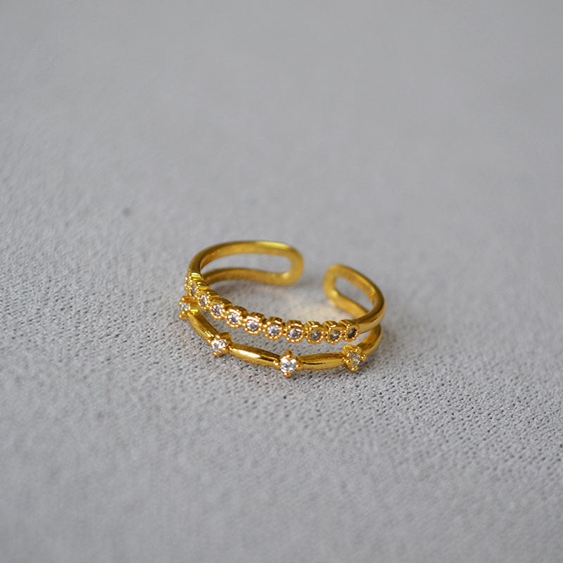 Gold Plated Zircon Double-Layer Open Ring