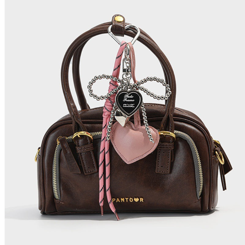 Trendy Leather Heart Braided Rope Bag Charm