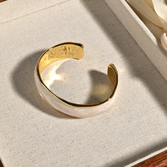 Vintage White Enamel Open Cuff Bracelet