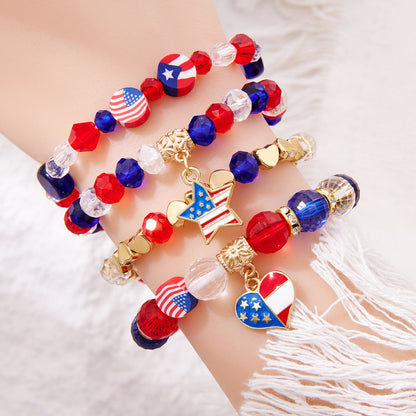 Multi-Layer Heart Pendant Crystal Beaded Bracelet