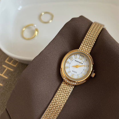 Vintage Crystal Bezel Oval Quartz Watch
