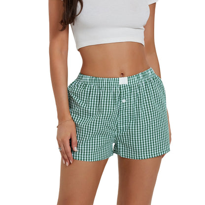 Casual Plaid High Waisted Loose Shorts