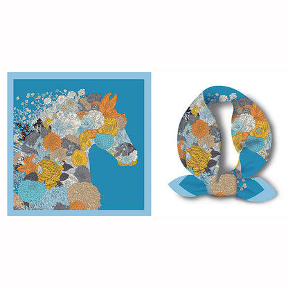 Colorful Tropical Print Square Silk Scarf