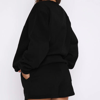 Solid Color Sweatshirt Short Loose Sets