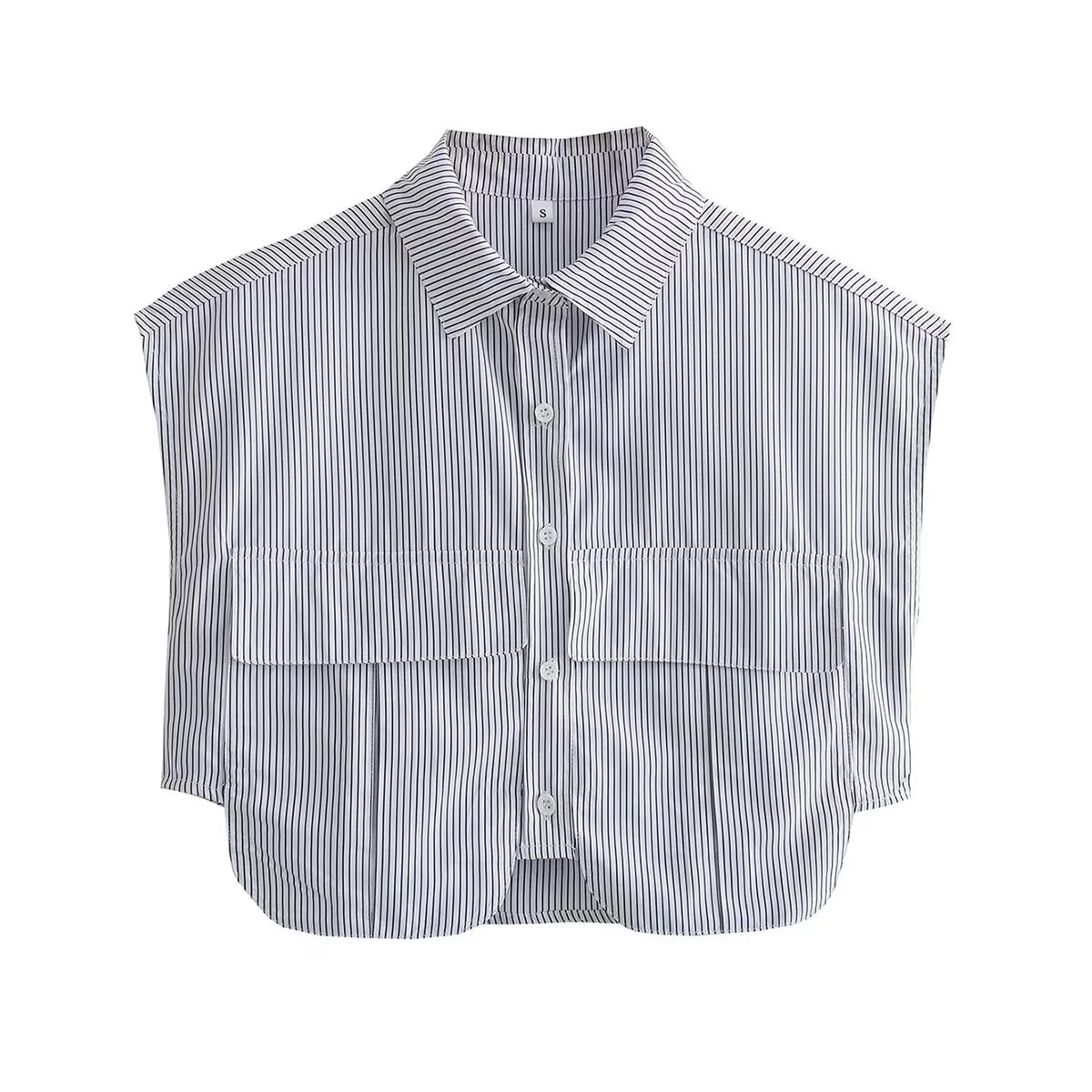 Pockets Irregular Lapel Sleeveless Shirts