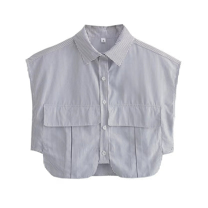Pockets Irregular Lapel Sleeveless Shirts