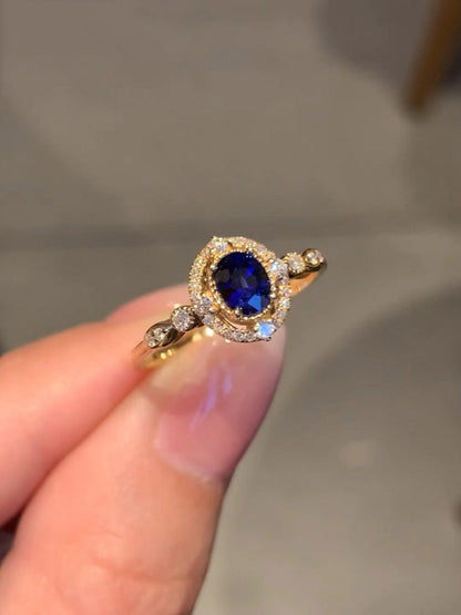 Vintage Blue Gemstone Rhinestone Rings