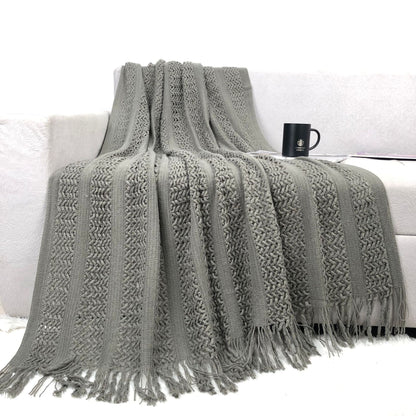 Solid Color Cozy Cable Knit Sofa Blanket