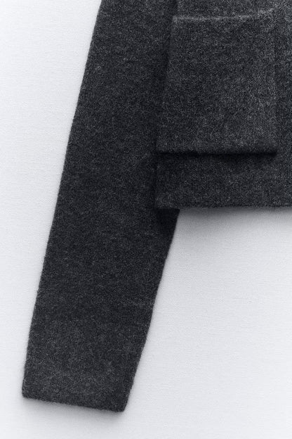 Simple Long Sleeve Knit Cropped Cardigan With Pockets