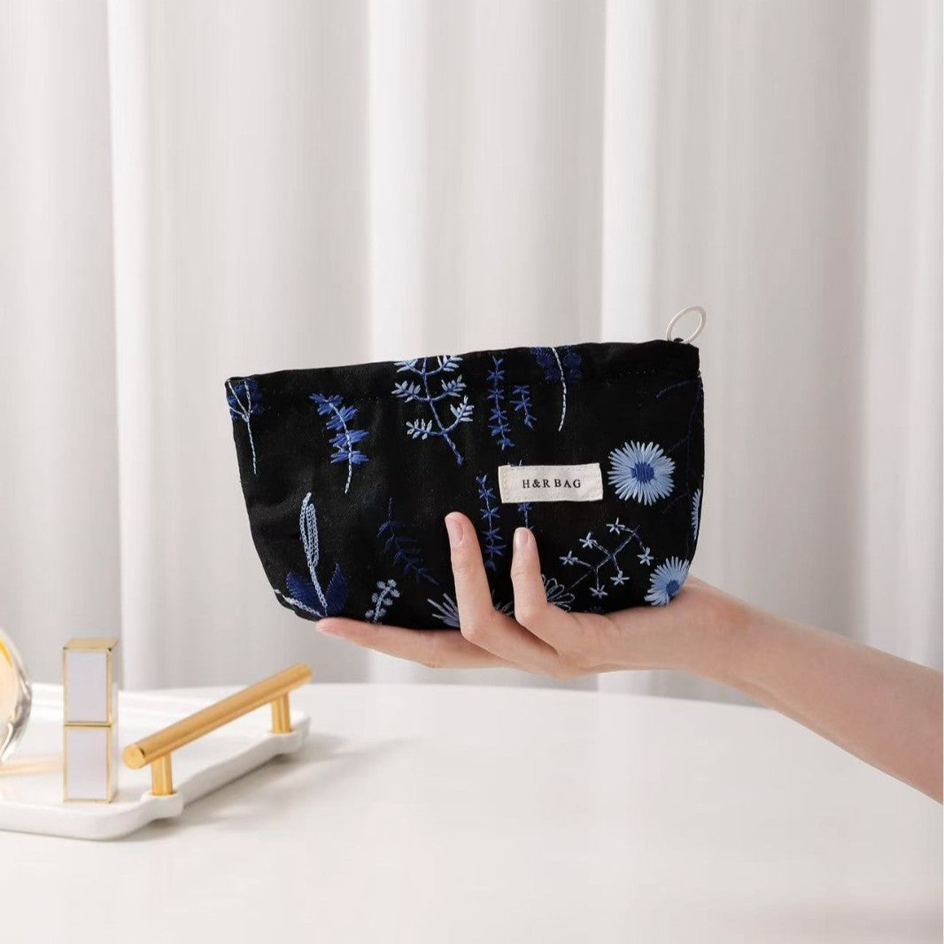 Cute Embroidered Floral Cosmetic Pouch