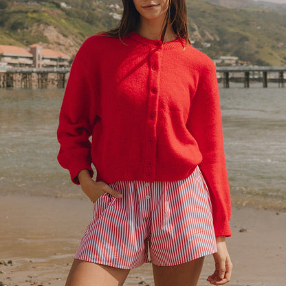 Solid Color Round Neck Loose Cardigan