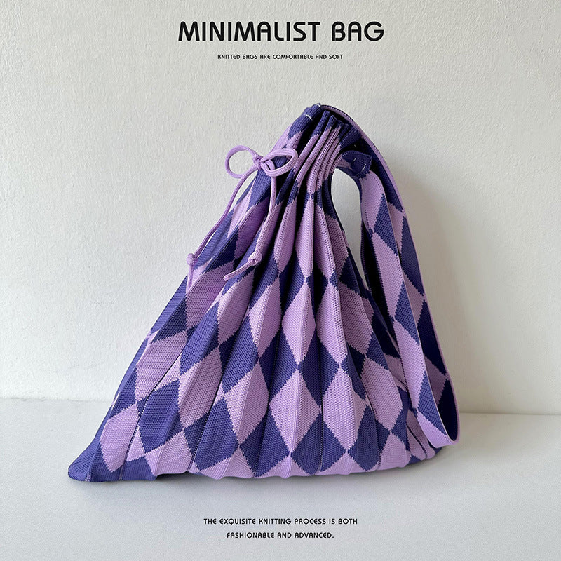 Colorful Plaid Simple Folded Knit Shoulder Bag