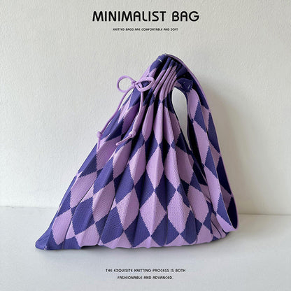 Colorful Plaid Simple Folded Knit Shoulder Bag