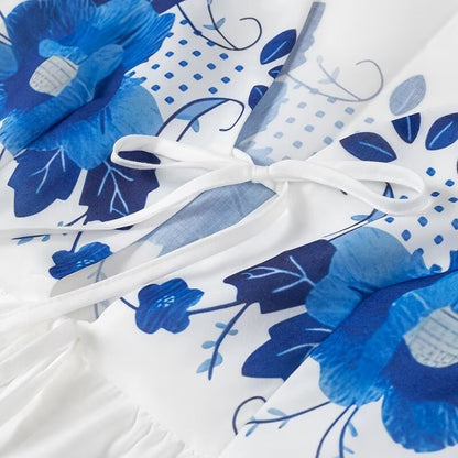 Trendy Flower Printed Tie Front Crop Top