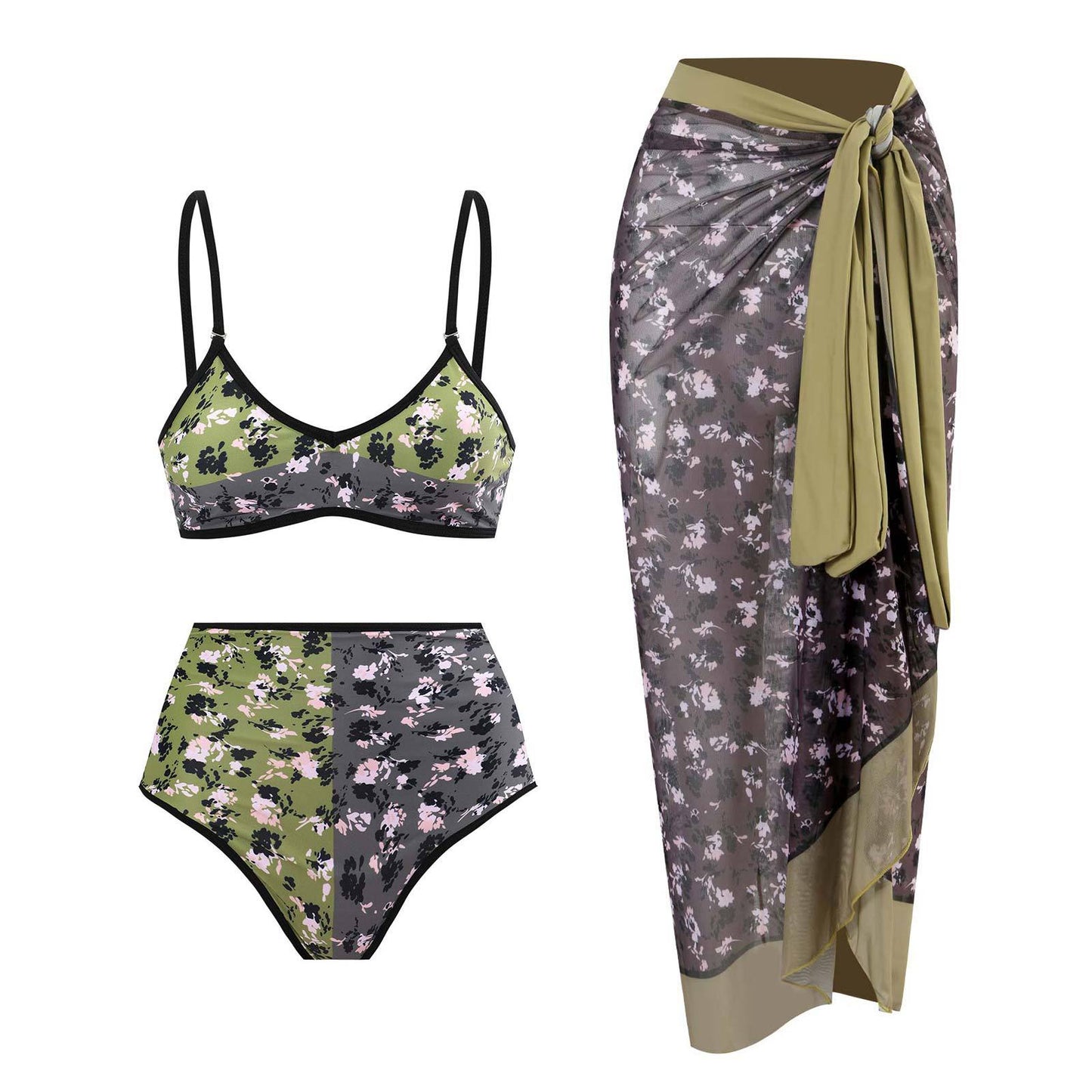 Floral Print Spaghetti Swimwear with Cover