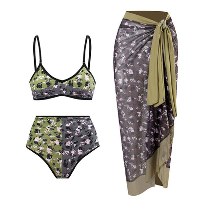 Floral Print Spaghetti Swimwear with Cover
