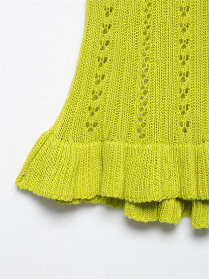 Sexy Solid Color Jacquard Knit Cami Top