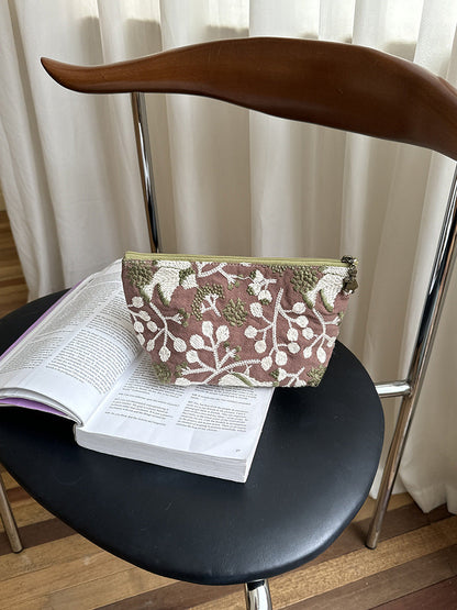 Elegant Floral Embroidered Storage Pouch
