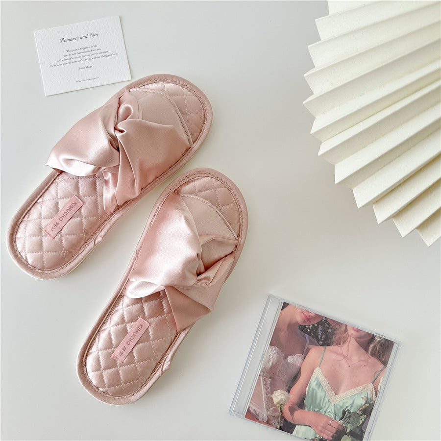 Elegant Cross Bow Satin Indoor Slippers