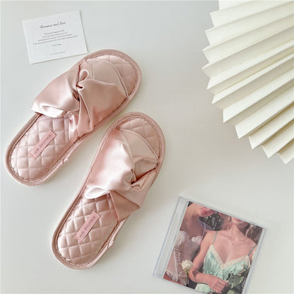 Elegant Cross Bow Satin Indoor Slippers