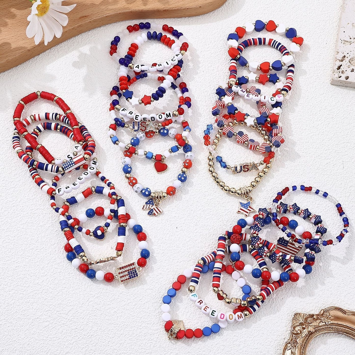 American Flag Multi-Layered Beaded Bracelet