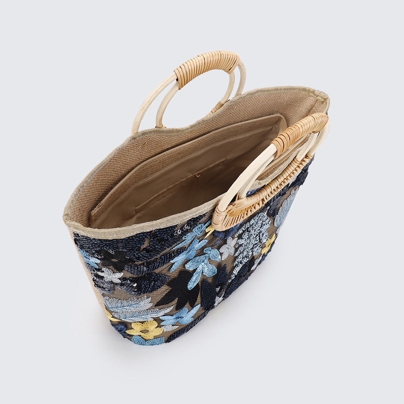 Elegant Sequin Embroidered Woven Tote Bag