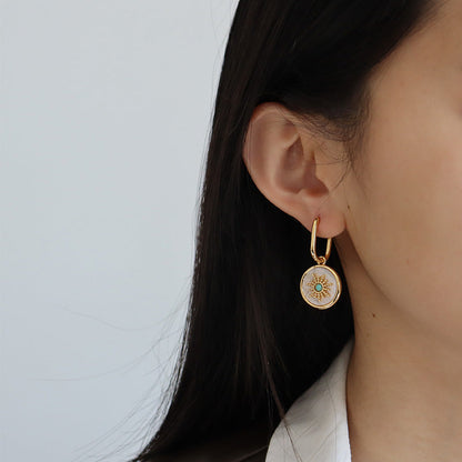 Minimalist Gold Round Shell Hoop Earrings