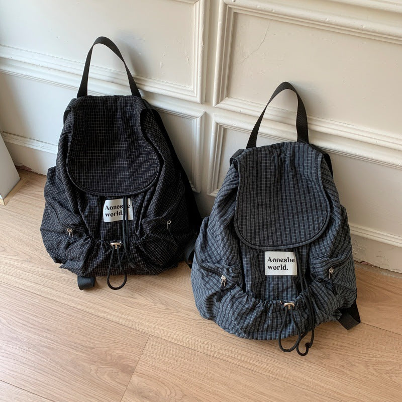 Casual Plaid Drawstring Large Capacity Backpack