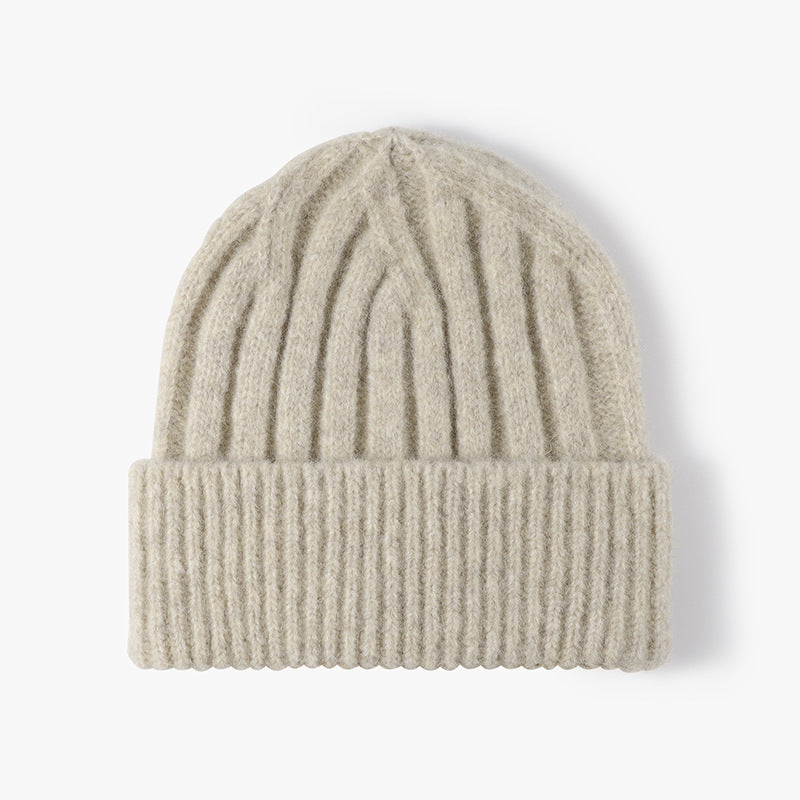 Fuzzy Ribbed Beanie Knitted Warm Winter Hat